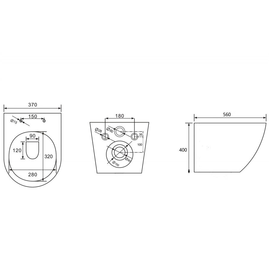 Унитаз подвесной Abber Bequem AC1103MB 56x37x40 (черный матовый), безободковый