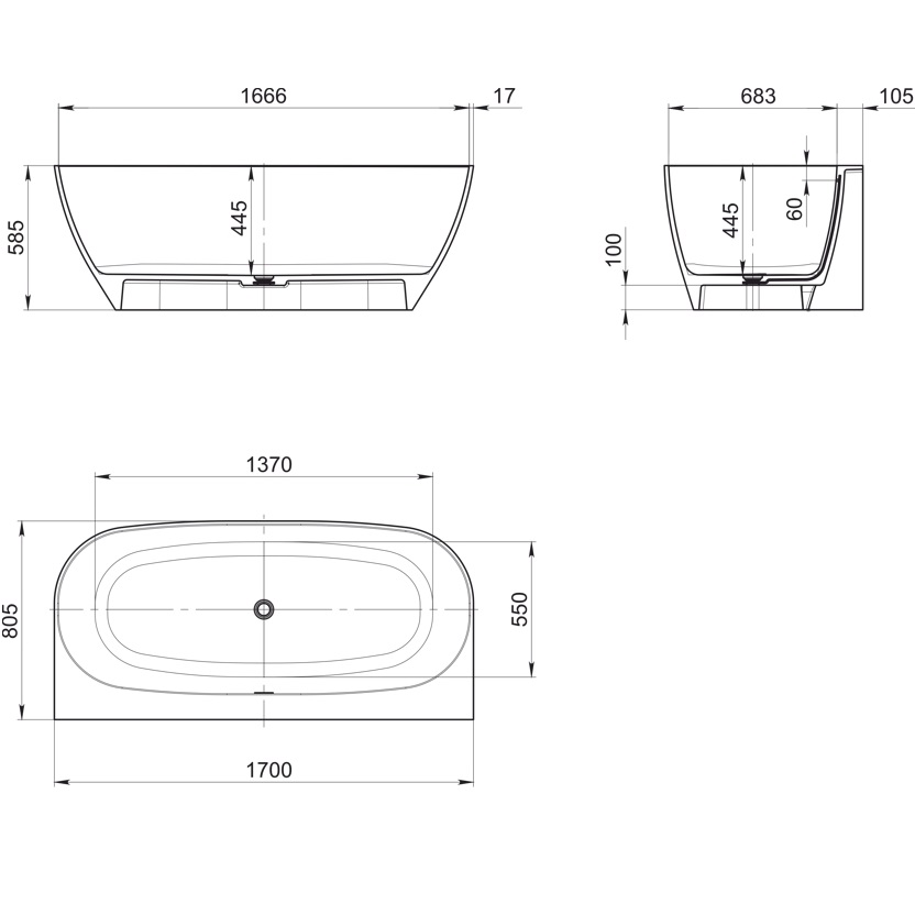 Ванна аэромассажная Whitecross Make 0219.170080.2XXXX.AERO.GL 170x80 (любой цвет RAL матовый, золотой), иск. камень