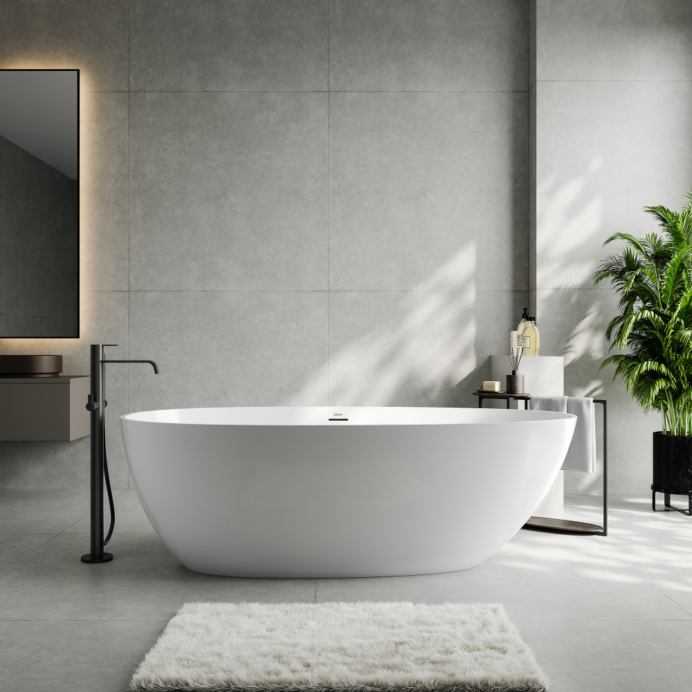 Ванна акриловая отдельностоящая Abber AB9211-1.8 180x90x58 (белый), слив-перелив