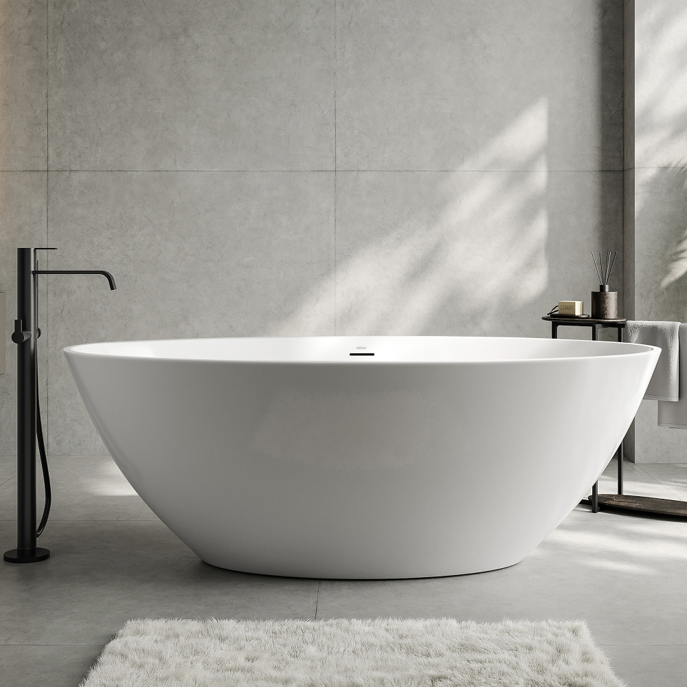 Ванна акриловая отдельностоящая Abber AB9249-1.6 165x90x58 (белый), слив-перелив