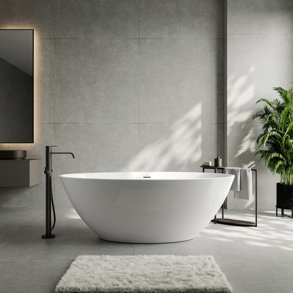 Ванна акриловая отдельностоящая Abber AB9249-1.6 165x90x58 (белый), слив-перелив