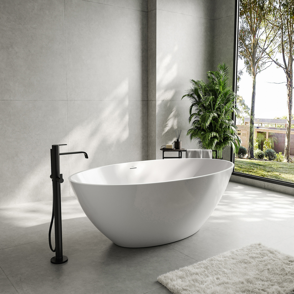 Ванна акриловая отдельностоящая Abber AB9249-1.6 165x90x58 (белый), слив-перелив