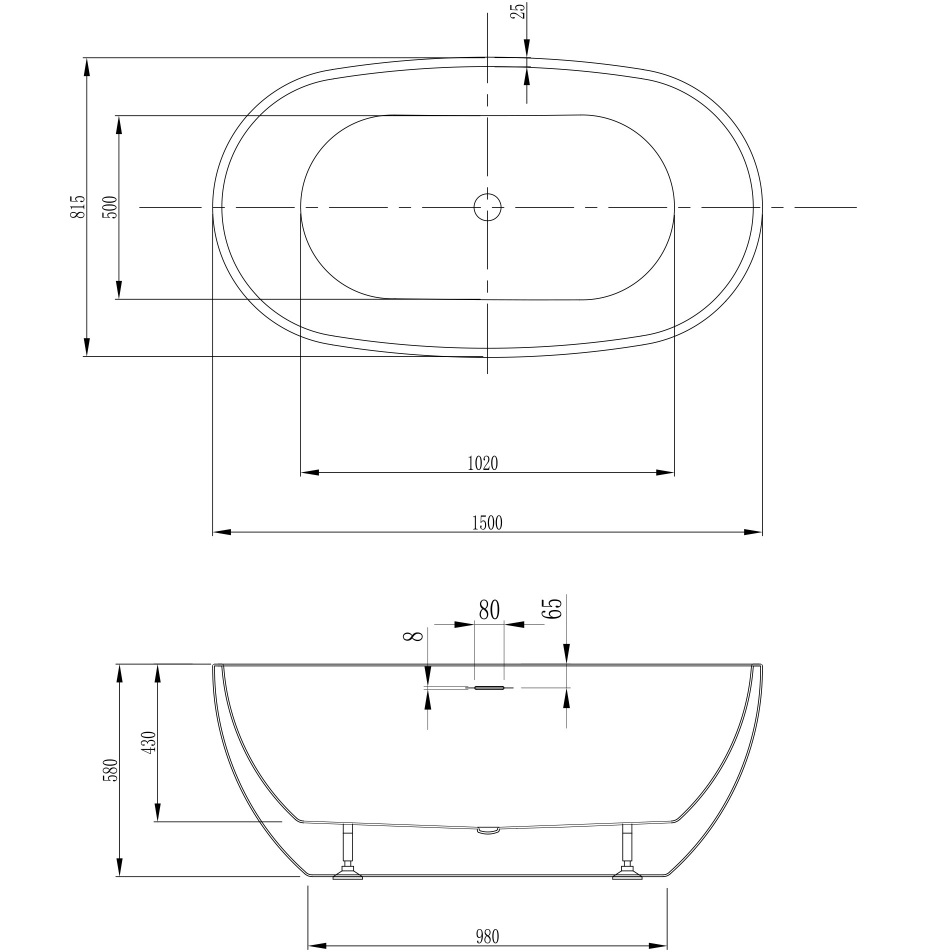 Ванна акриловая отдельностоящая Abber AB9263-1.5 150x81.5x58 (белый), слив-перелив