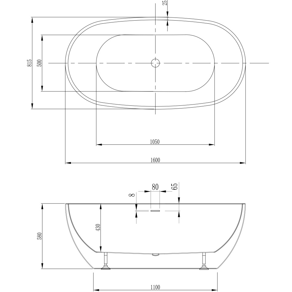 Ванна акриловая отдельностоящая Abber AB9263-1.6 165x81.5x58 (белый), слив-перелив