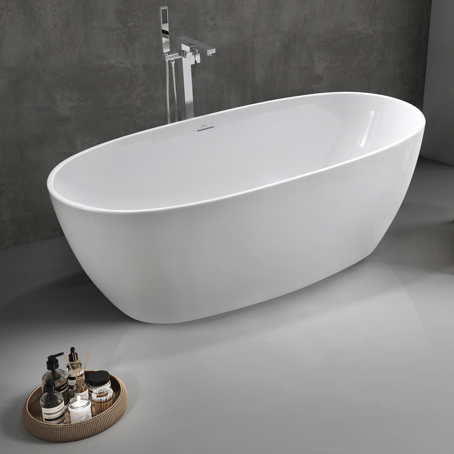 Ванна акриловая отдельностоящая Abber AB9265-1.7 170x80x58 (белый), слив-перелив