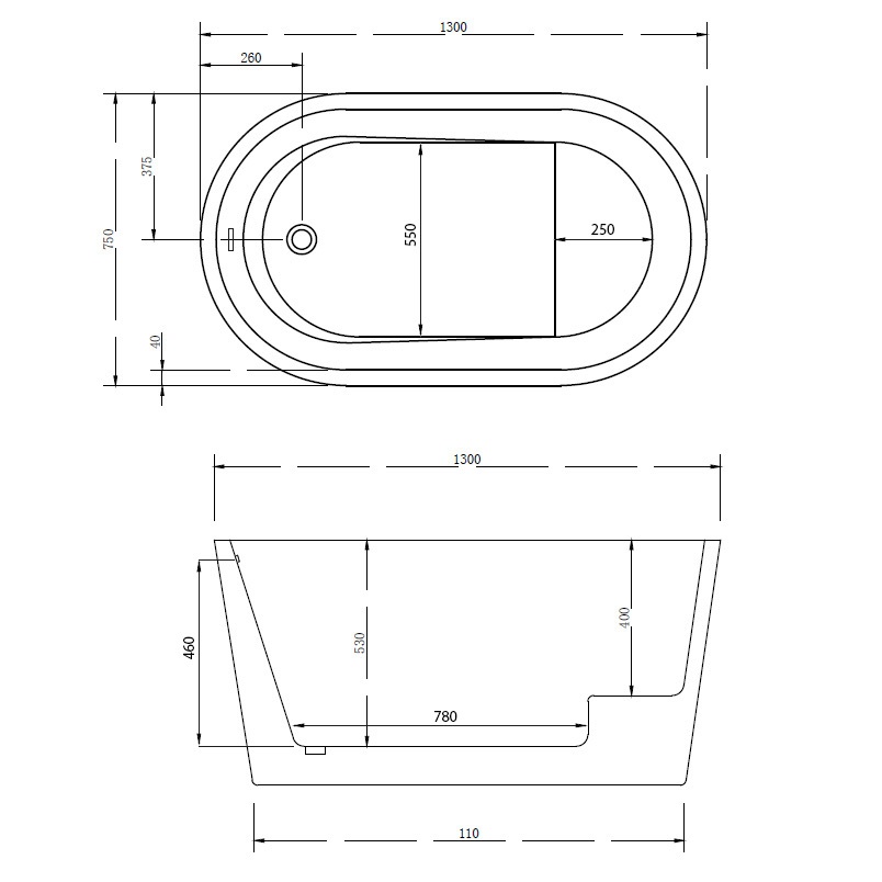 Ванна акриловая отдельностоящая ABBER AB9277 130x75x63 (белый), слив-перелив