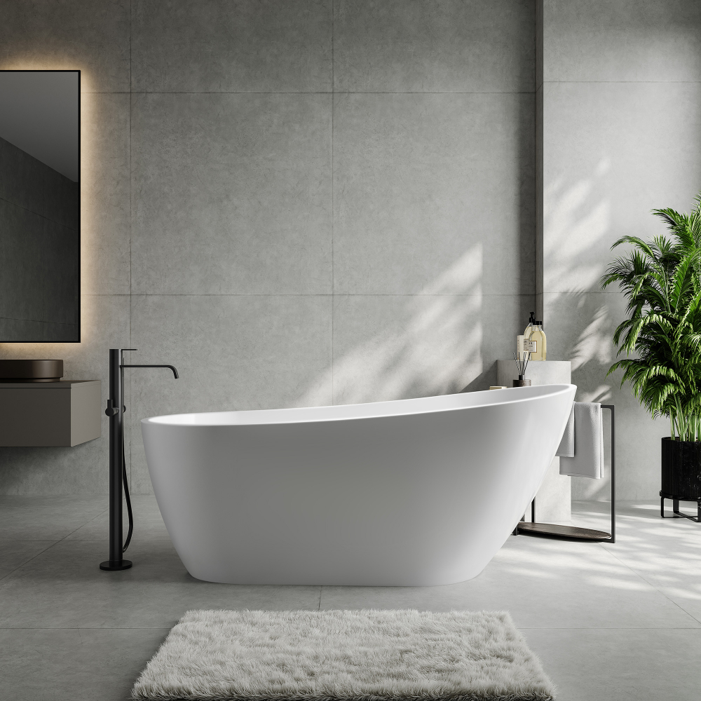 Ванна акриловая отдельностоящая Abber AB9501 170x80x70 (белый), слив-перелив