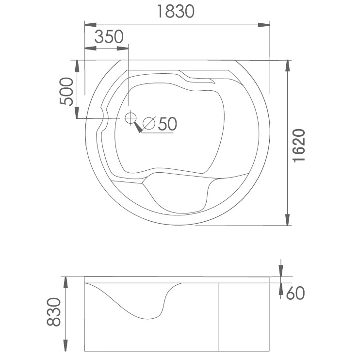 Ванна гидромассажная отдельностоящая Gemy G9063 K 183х162х83 (белый), слив-перелив