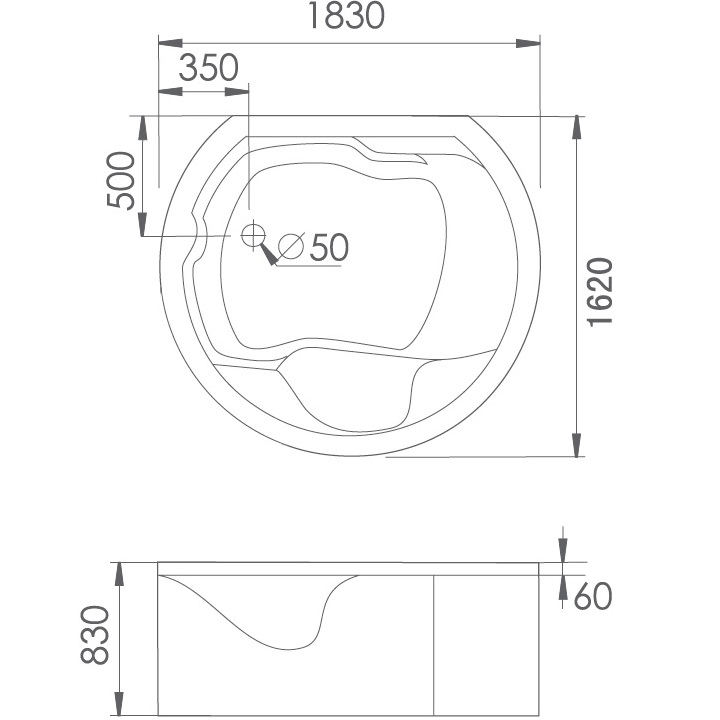 Ванна гидромассажная отдельностоящая Gemy G9063 O 183х162х83 (белый), слив-перелив