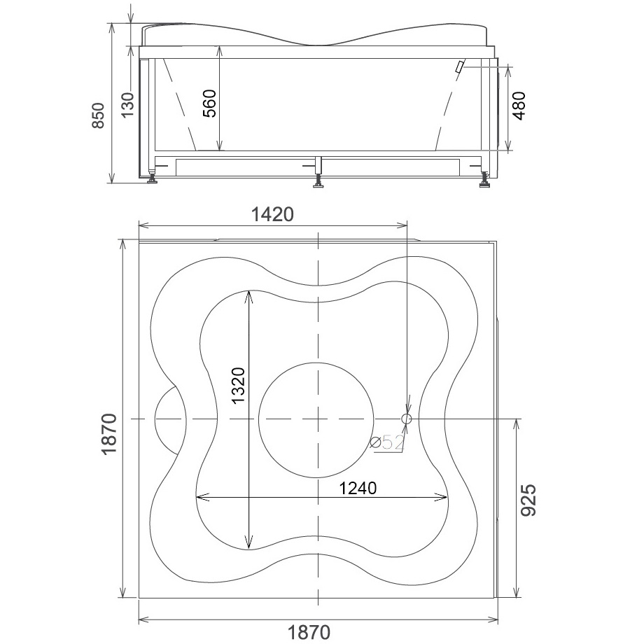 Ванна гидромассажная отдельностоящая Gemy G9089 K L 187х187х85 (белый), слив-перелив, левосторонняя