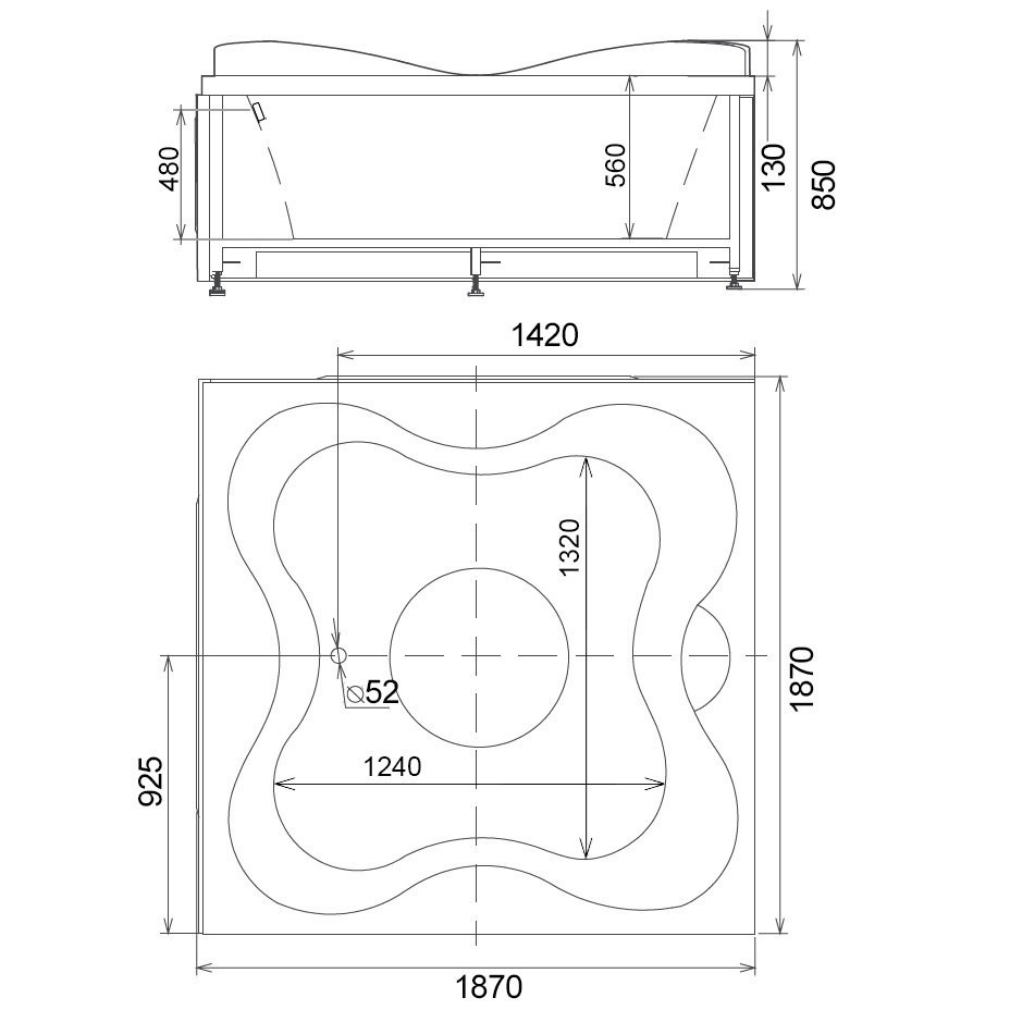 Ванна гидромассажная отдельностоящая Gemy G9089 K R 187х187х85 (белый), слив-перелив, правосторонняя