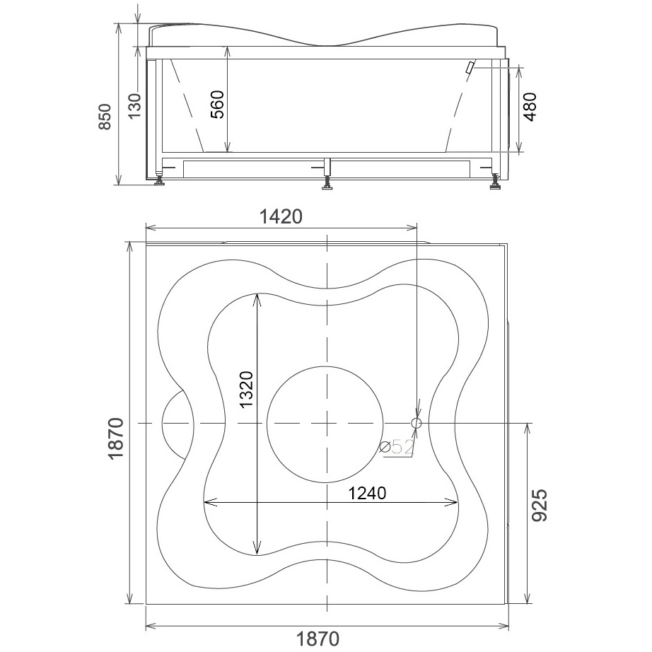 Ванна гидромассажная отдельностоящая Gemy G9089 O L 187х187х85 (белый), слив-перелив, левосторонняя