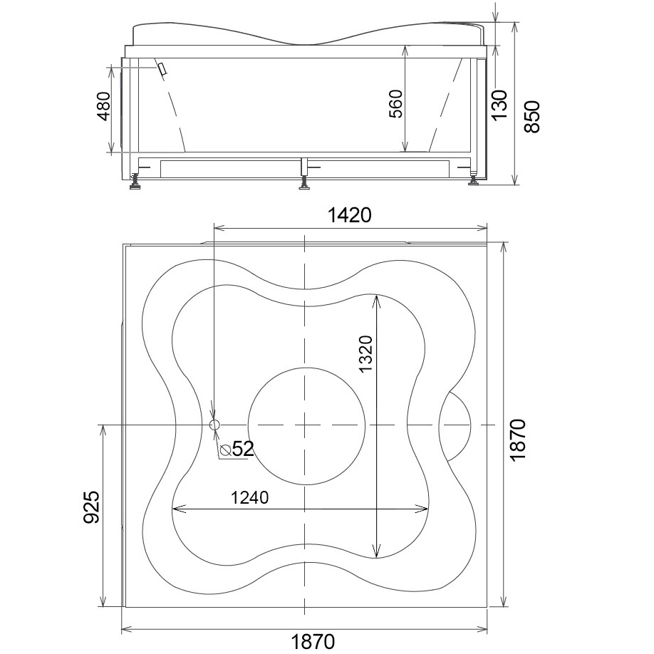 Ванна гидромассажная отдельностоящая Gemy G9089 O R 187х187х85 (белый), слив-перелив, правосторонняя