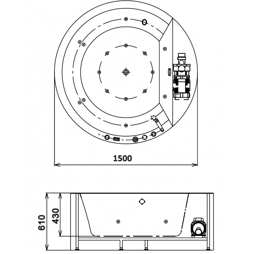 Ванна гидромассажная отдельностоящая Gemy G9230 K 150х150х61 (белый), слив-перелив