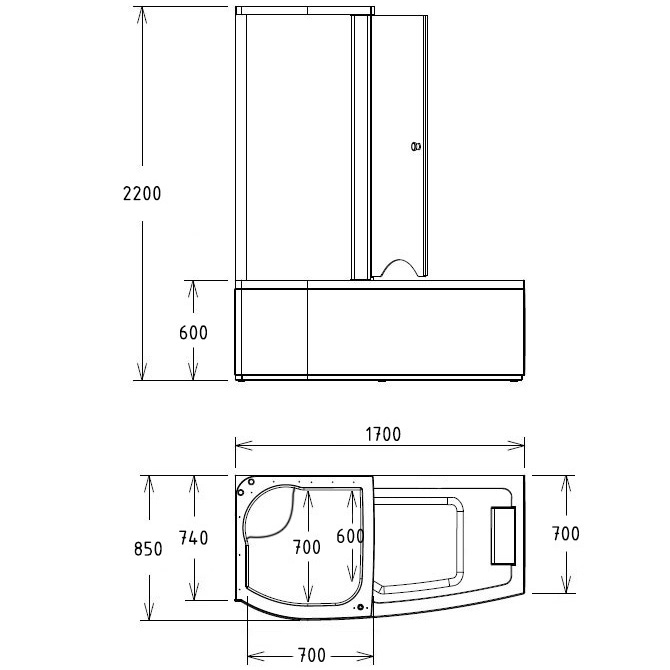 Ванна гидромассажная пристенная  Gemy G8040 C L 170х85х220 (белый), слив-перелив, левосторонняя