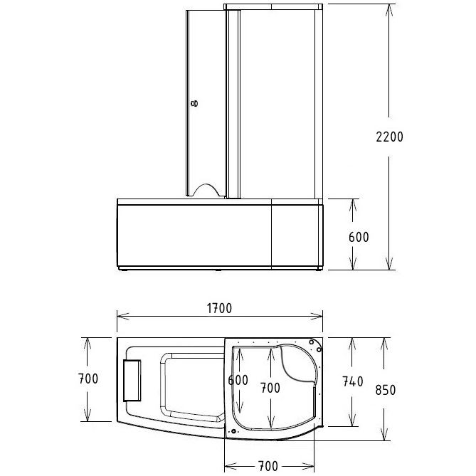 Ванна гидромассажная пристенная  Gemy G8040 C R 170х85х220 (белый), слив-перелив, правосторонняя