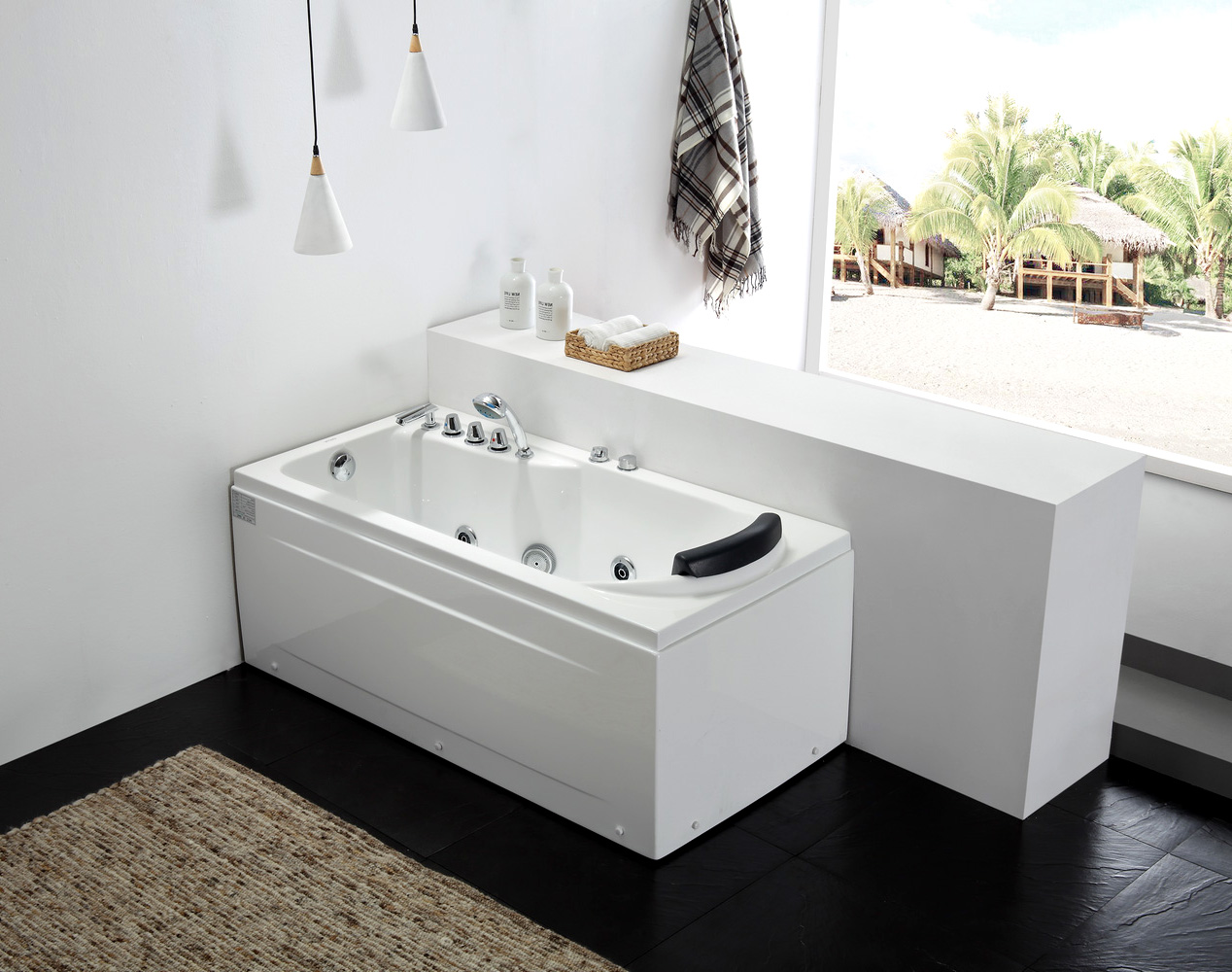 Ванна гидромассажная пристенная  Gemy G9006-1.7 B L 172х77х65 (белый), слив-перелив, левосторонняя