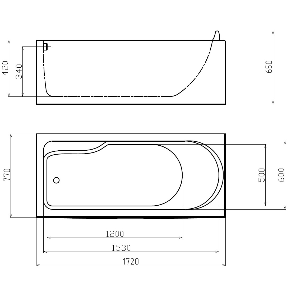 Ванна гидромассажная пристенная  Gemy G9006-1.7 B L 172х77х65 (белый), слив-перелив, левосторонняя