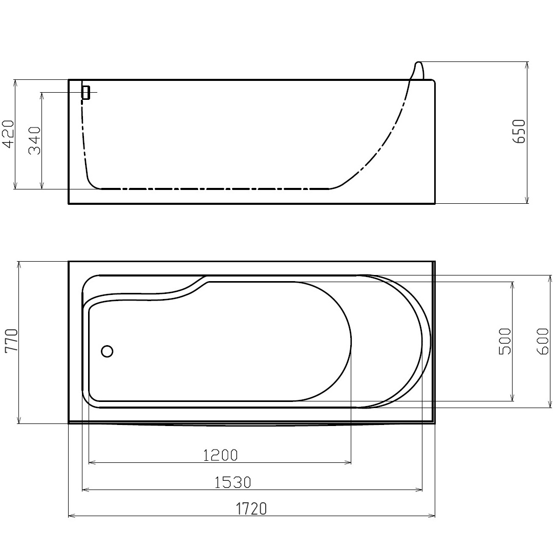 Ванна гидромассажная пристенная  Gemy G9006-1.7 B L 172х77х65 (белый), слив-перелив, левосторонняя