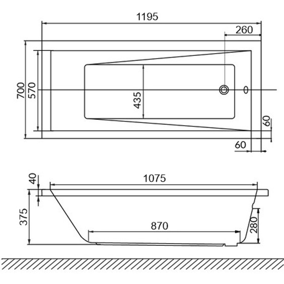 Ванна пристенная акриловая Whitecross Wave 0101.120070.100 120x70 см, (белый глянцевый)