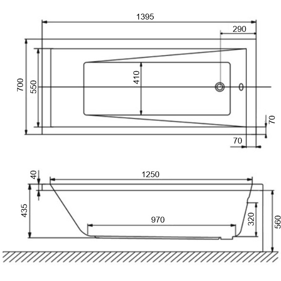 Ванна пристенная акриловая Whitecross Wave 0101.140070.100 140x70 см, (белый глянцевый)