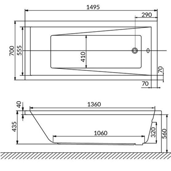 Ванна пристенная акриловая Whitecross Wave 0101.150070.100 150x70 см, (белый глянцевый)