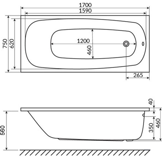 Ванна пристенная акриловая Whitecross Layla 0102.170075.100 170x75 см, (белый глянцевый), без злива-перелива