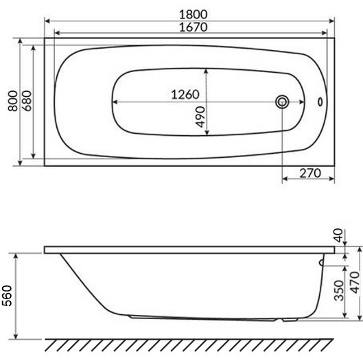 Ванна пристенная акриловая Whitecross Layla 0102.180080.100 180x80 см, (белый глянцевый), без слива-перелива