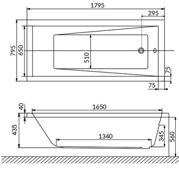 Ванна пристенная акриловая Whitecross Wave 0101.180080.100 180x80 см, (белый глянцевый)