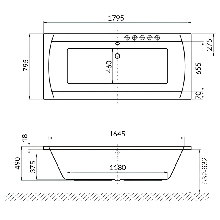Ванна гидромассажная Excellent Aquaria Slim Lux Ultra WAEX.AQU18S.ULTRA.WH 180x80 (белый), на каркасе, со сливом-переливом
