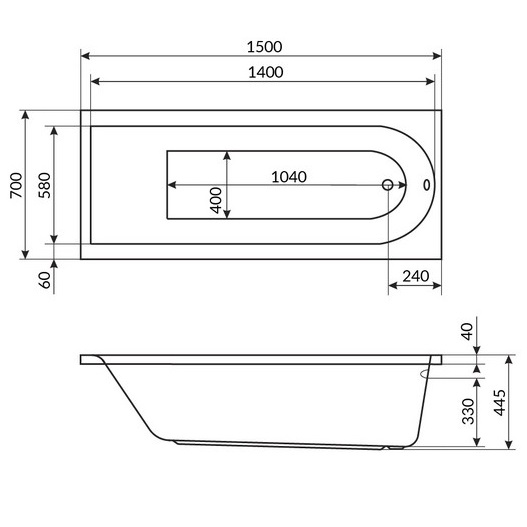 Ванна акриловая пристенная Excellent Aurum WAEX.AUR15WH 150x70 (белый), без слива-перелива