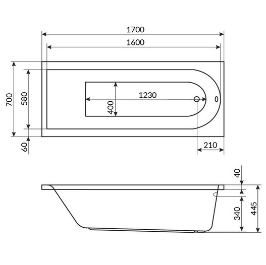Ванна акриловая пристенная Excellent Aurum WAEX.AUR17WH 170x70 (белый), без слива-перелива