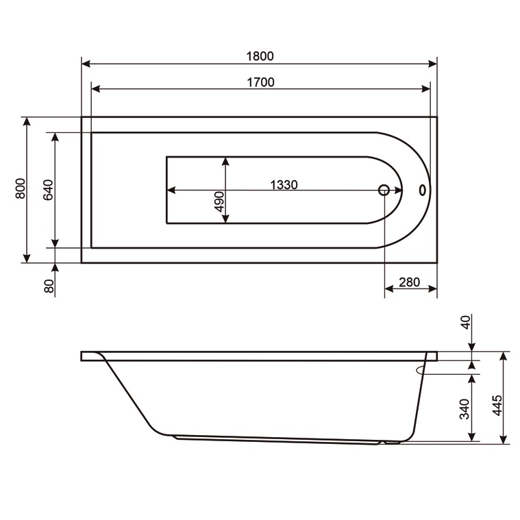 Ванна акриловая пристенная Excellent Aurum WAEX.AUR18WH 180x80 (белый), без слива-перелива