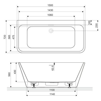 Ванна акриловая пристенная Excellent Lila 2.0 WAEX.LIL2.150.WHP 150x72 (белый), слив-перелив