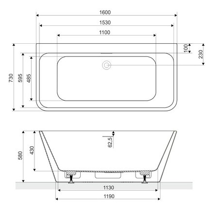 Ванна акриловая пристенная Excellent Lila 2.0 WAEX.LIL2.160.WHP 160x73 (белый), слив-перелив