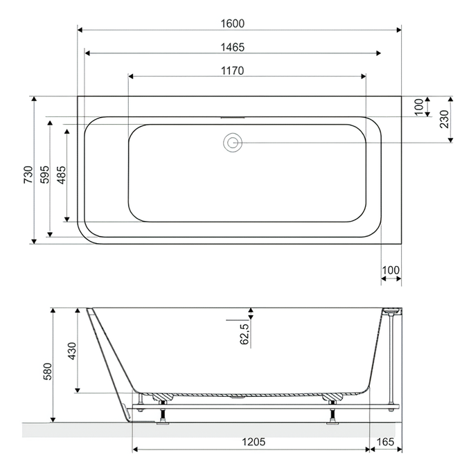 Ванна акриловая пристенная Excellent Lila 2.0 WAEX.LIL2.160P.WHN 160x73 (белый), слив-перелив, правая