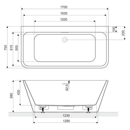 Ванна акриловая пристенная Excellent Lila 2.0 WAEX.LIL2.170.WHP 170x75 (белый), слив-перелив