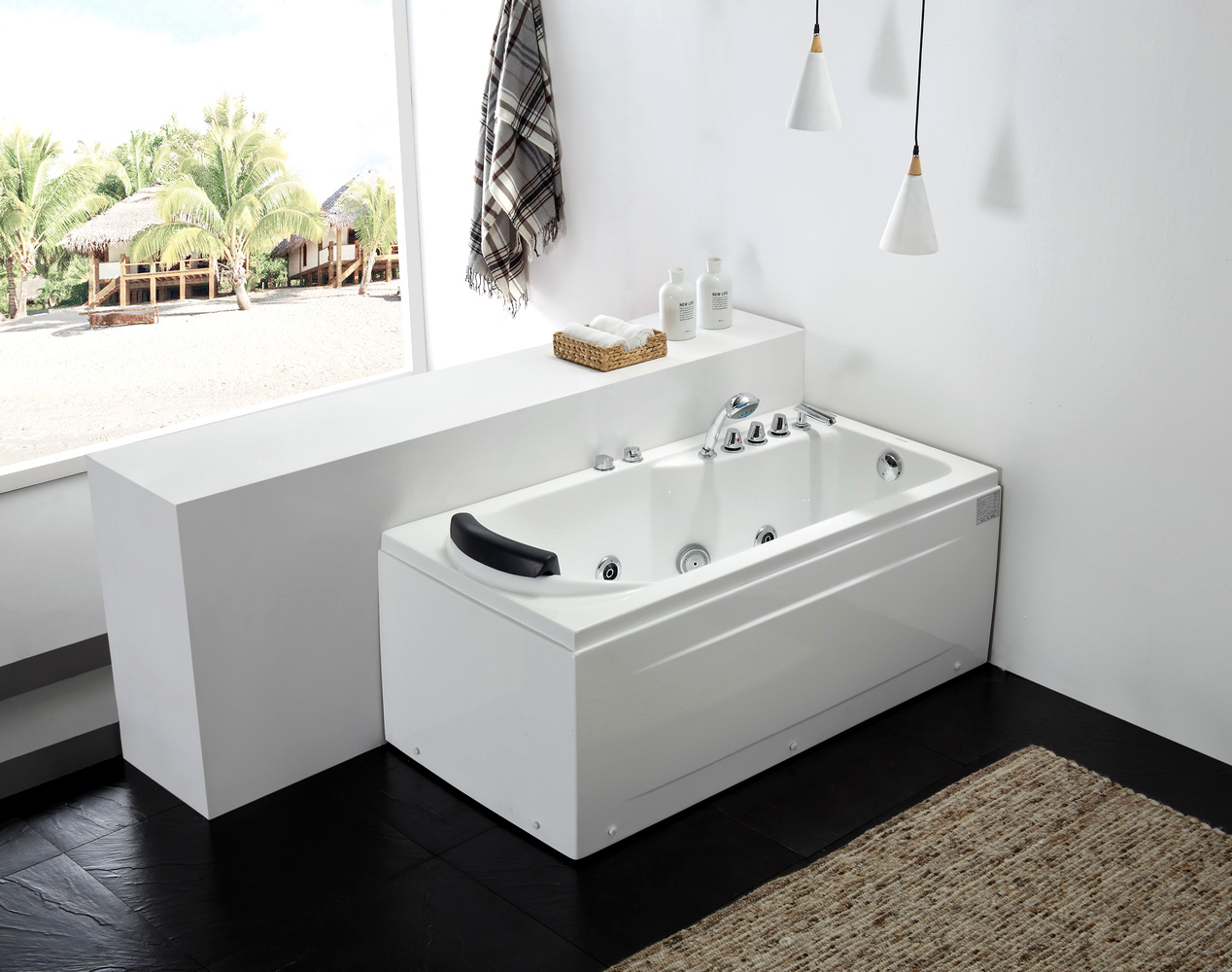 Ванна гидромассажная пристенная Gemy G9006-1.7 B R 172х77х65 (белый), слив-перелив, правосторонняя