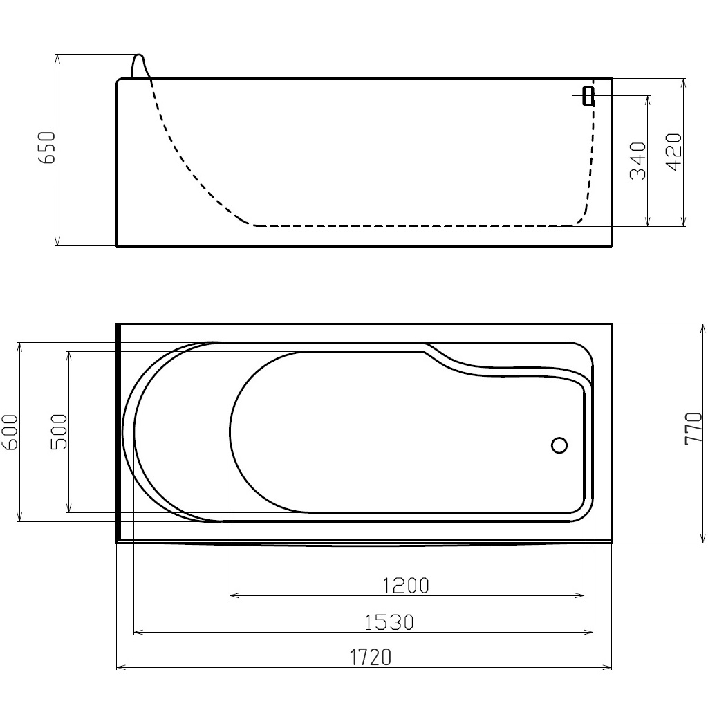 Ванна гидромассажная пристенная Gemy G9006-1.7 B R 172х77х65 (белый), слив-перелив, правосторонняя