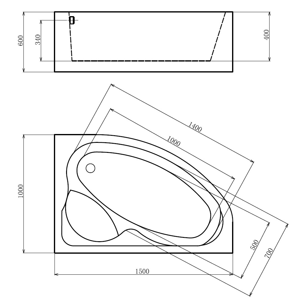 Ванна гидромассажная пристенная Gemy G9009 B R 150х100х60 (белый), слив-перелив, правосторонняя