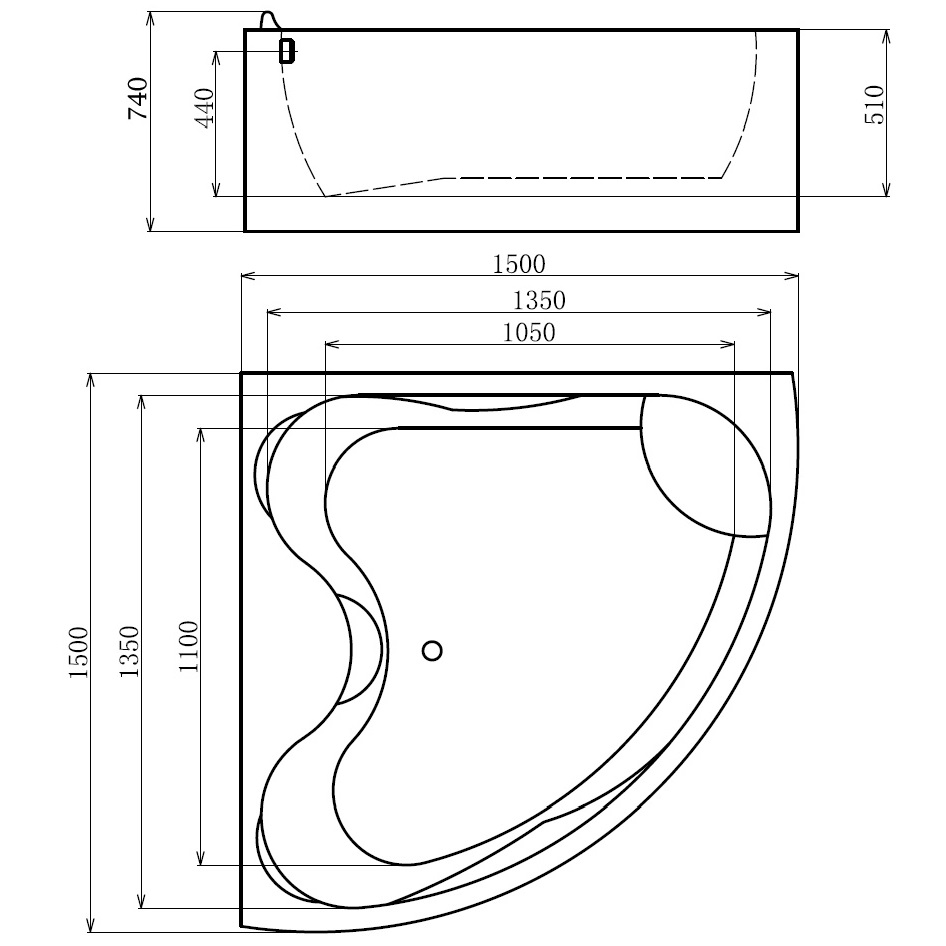 Ванна гидромассажная пристенная Gemy G9041 B 150х150х74 (белый), слив-перелив