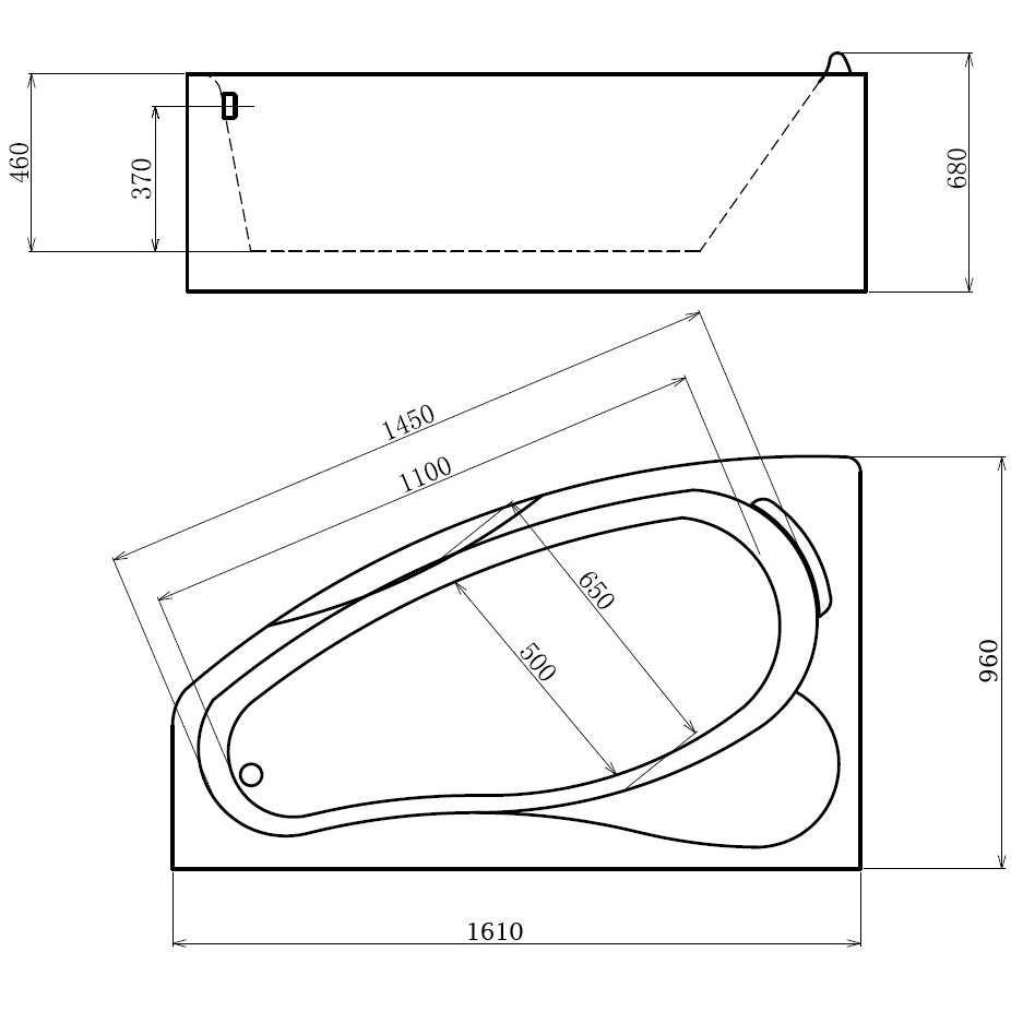 Ванна гидромассажная пристенная Gemy G9046 B L 161х96х68 (белый), слив-перелив, левосторонняя