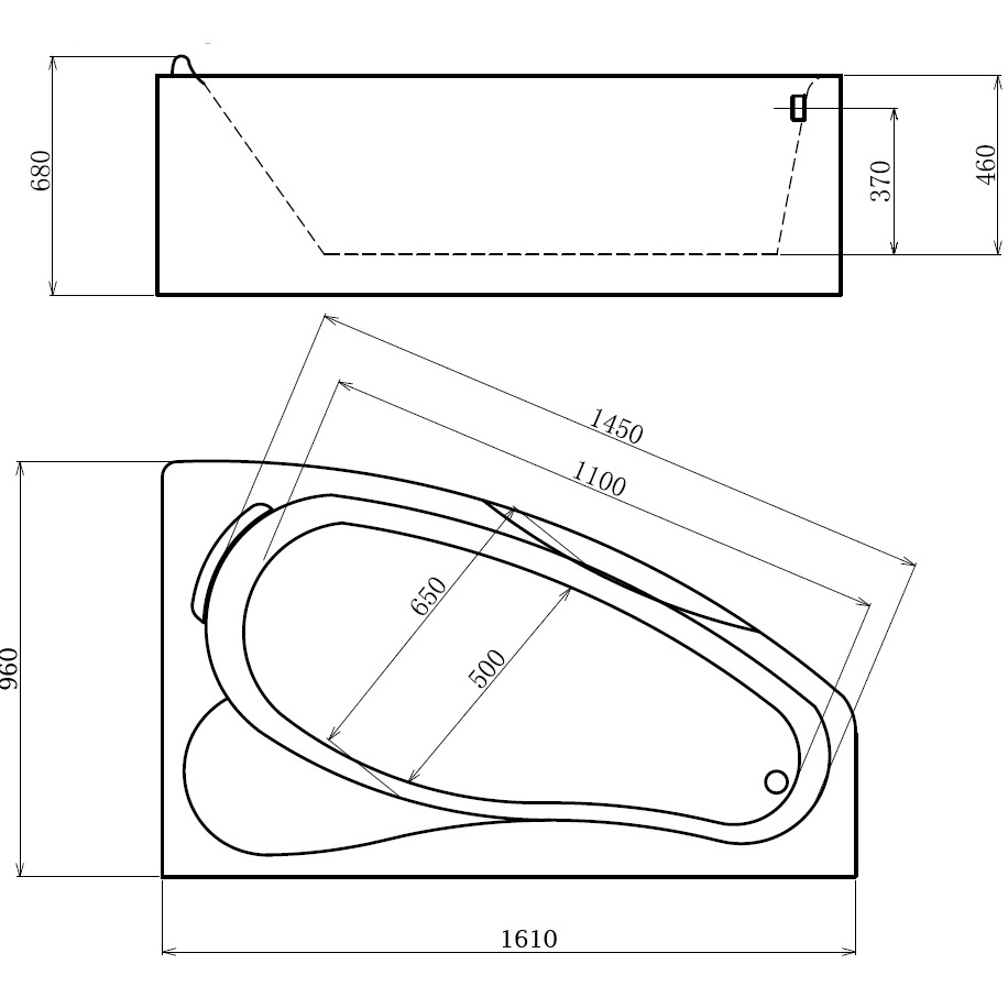 Ванна гидромассажная пристенная Gemy G9046 B R 161х96х68 (белый), слив-перелив, правосторонняя
