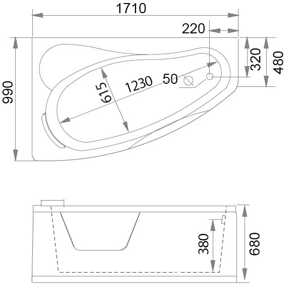 Ванна гидромассажная пристенная Gemy G9046 II B L 171х99х68 (белый), слив-перелив, левосторонняя