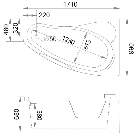 Ванна гидромассажная пристенная Gemy G9046 II B R 171х99х68 (белый), слив-перелив, правосторонняя