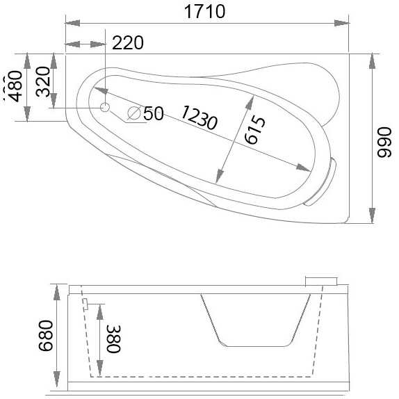 Ванна гидромассажная пристенная Gemy G9046 II K R 171х99х68 (белый), слив-перелив, правосторонняя