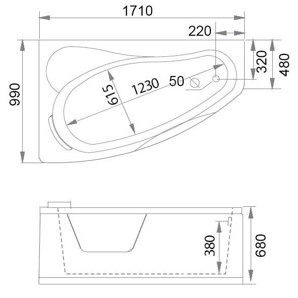 Ванна гидромассажная пристенная Gemy G9046 II O L 171х99х68 (белый), слив-перелив, левосторонняя