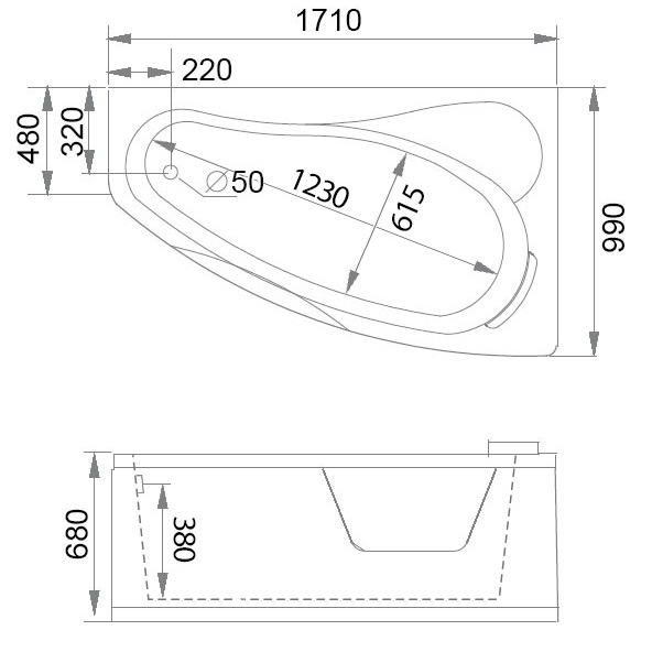 Ванна гидромассажная пристенная Gemy G9046 II O R 171х99х68 (белый), слив-перелив, правосторонняя