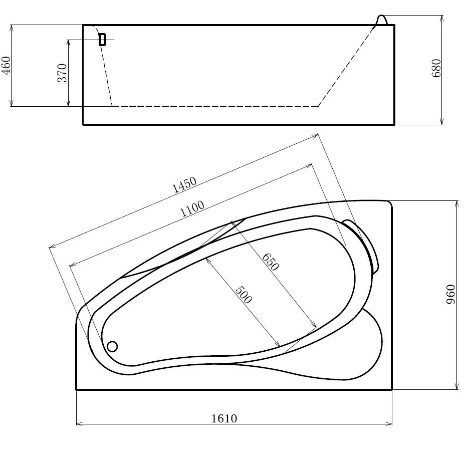 Ванна гидромассажная пристенная Gemy G9046 K L 161х96х68 (белый), слив-перелив, левосторонняя
