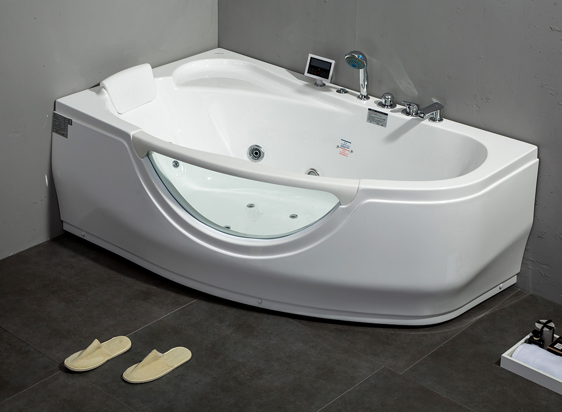 Ванна гидромассажная пристенная Gemy G9046 K L 161х96х68 (белый), слив-перелив, левосторонняя